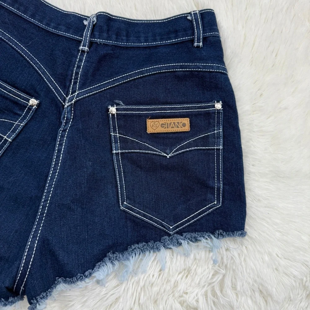 Vintage Gitano Denim Hot Shorts Frayed Hem High Waist 90s Y2K Size 25 Jorts